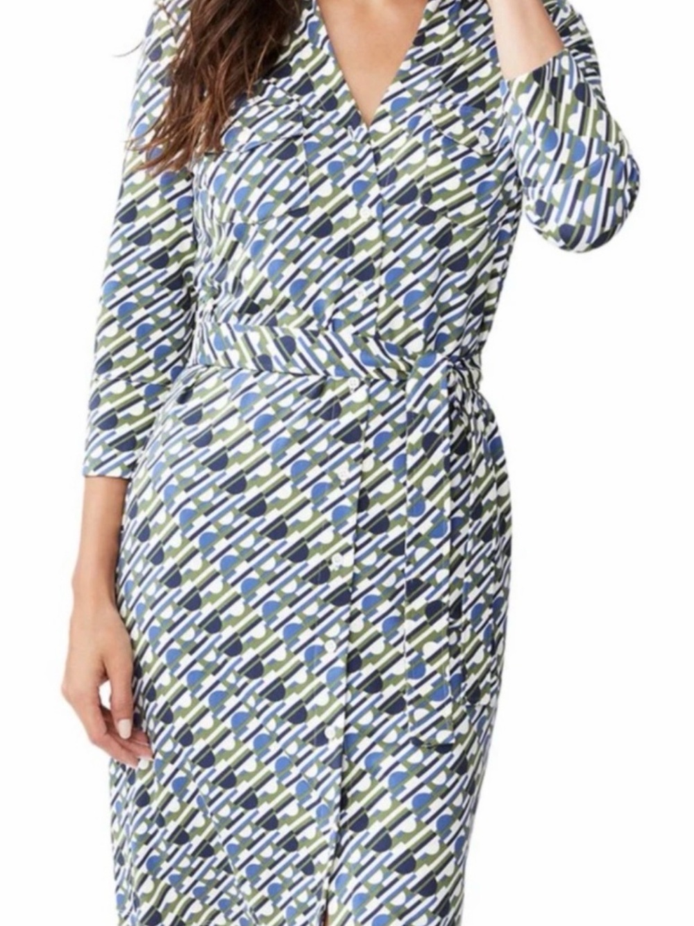 J McLaughlin Brynn Printed Midi Dress in Blue & Green